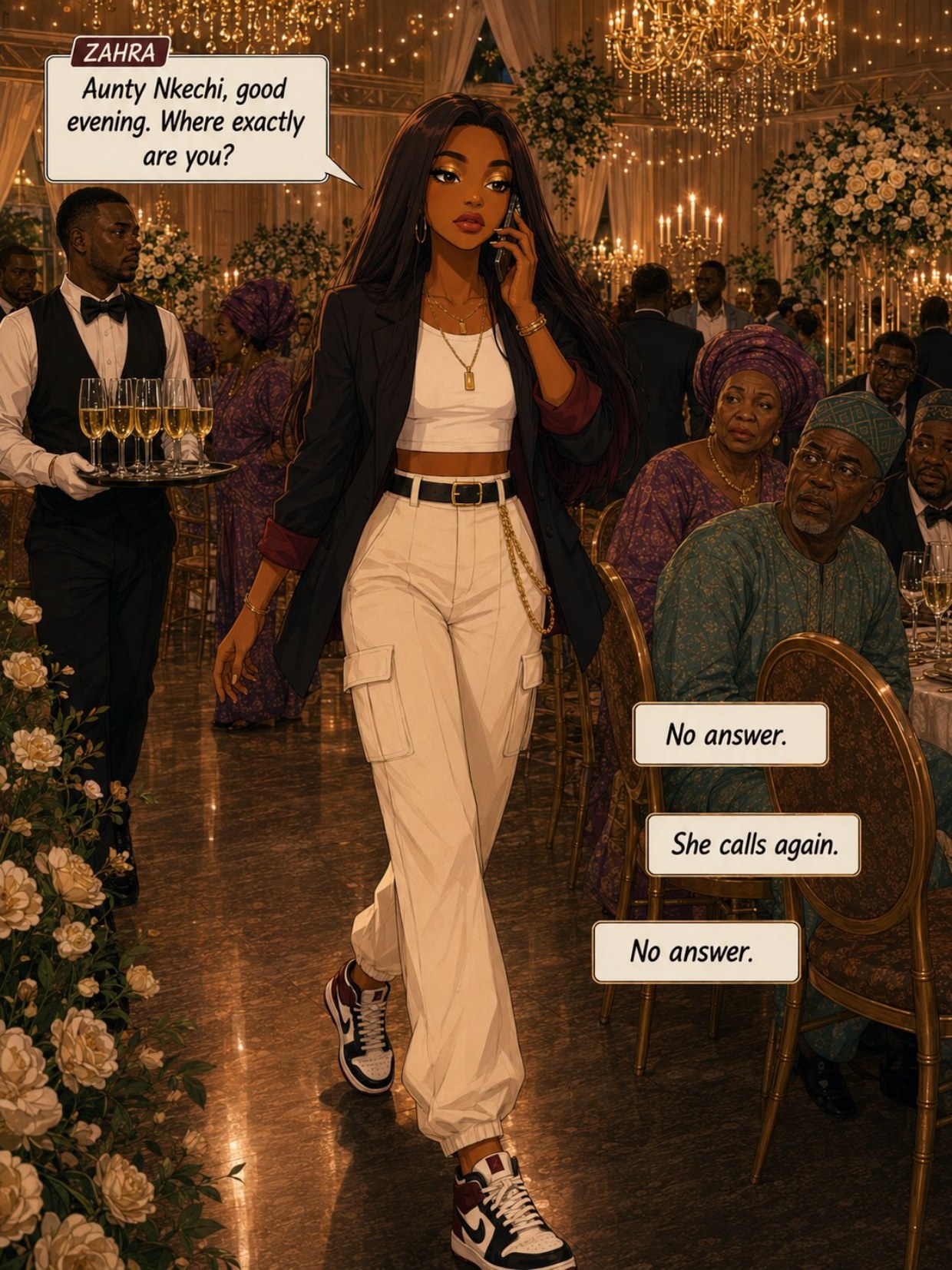 Zahra calls the caterer